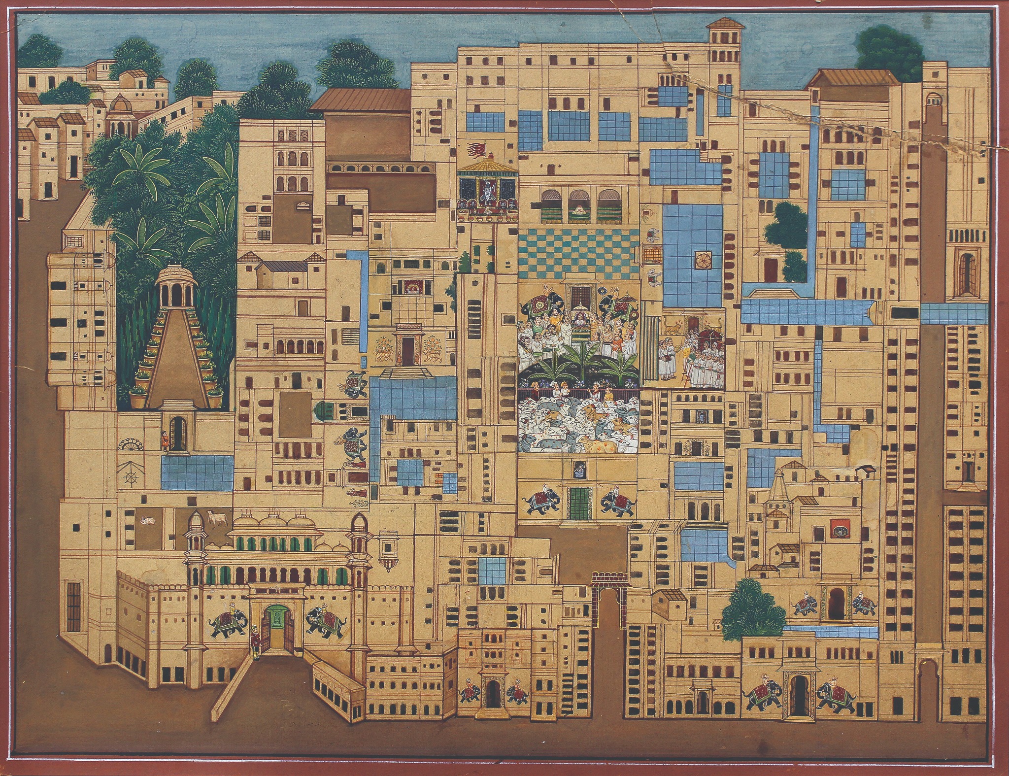 Map of the Śrī Nāthjī Temple. Painting on paper, Nathdwara, twentieth century. Dimensions: 19 3/8 × 24 1/2 inches. © Dogra Art Foundation.