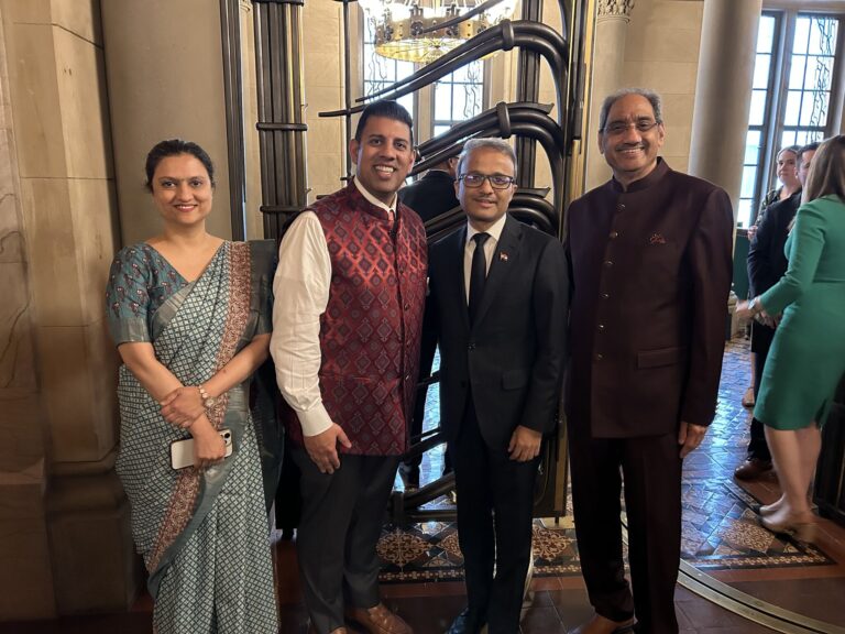 Consul Shruti Pandey, Senator Jeremy Cooney, Consul General Binay S. Pradhan, Dr Vikram Dogra